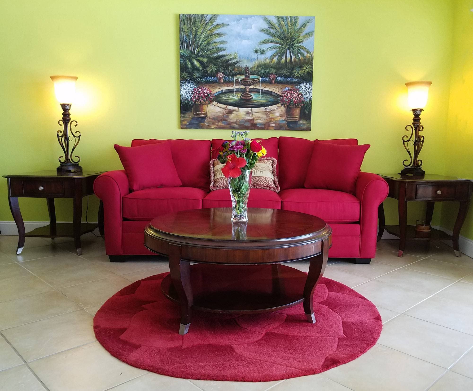 Large, comfortable living area with queen sofa sleeper.